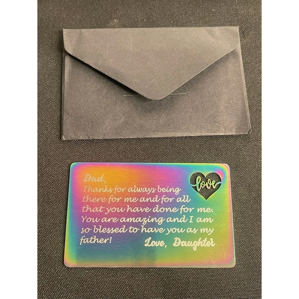 Rainbow Metal Wallet Card Insert Dad Gift from Daughter Engraved Love Heart